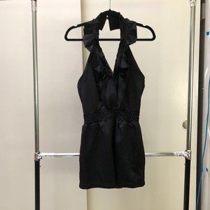 Silence & Noise Ruffle Front Satin Halter Romper